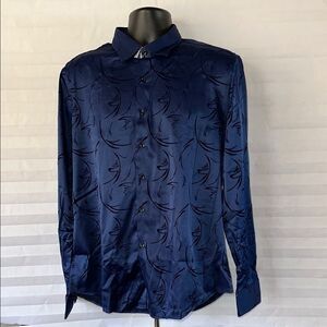 Men’s Shiny Blue Dress Shirt Long Sleeve Unbranded Size L Formal Button-Up